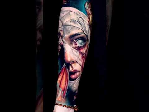 Color portrait tattoo artwork by Qneedle Studio