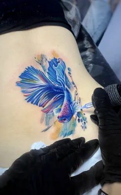 Betta Fish-watercolor-realistic-color-tattoo-Qneedle HCM