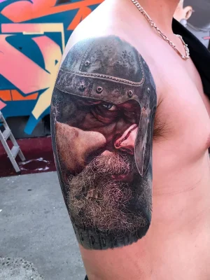 Bicep-color-realism-Viking-tattoo-Quang Pham-Qneedle