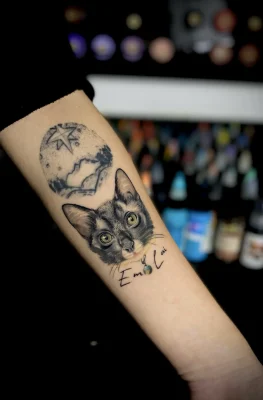 Cat Portrait blackgrey-realistic-color-tattoo-Qneedle HCM