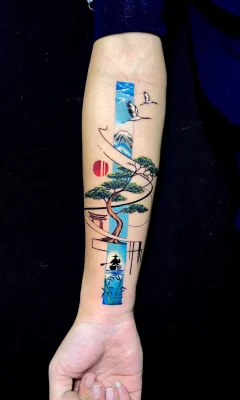 Japanese Landscape Abstract-graphic-color-tattoo-Qneedle HCM