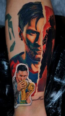 Lionel Messi-World Cup Trophy-realistic-color-tattoo Qneedle HCM