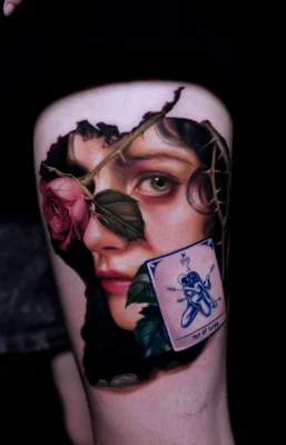 Rose girl portrait-ten of cup-realism-color-tattoo-Qneedle HCM