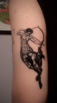 Sagittarius Archer-black-and-grey-fineline-tattoo-Qneedle HCM