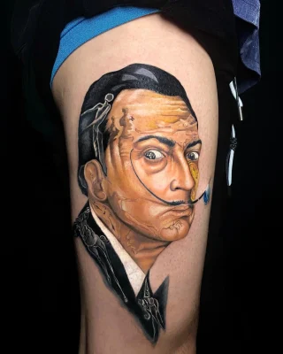 Salvador Dali Portrait-realistic-color-tattoo-Qneedle HCM