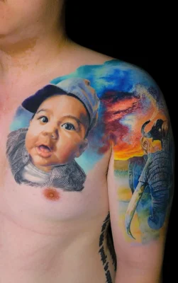color-baby-portrait-elephant-realistic-tattoo-Quang Pham- Qneedle