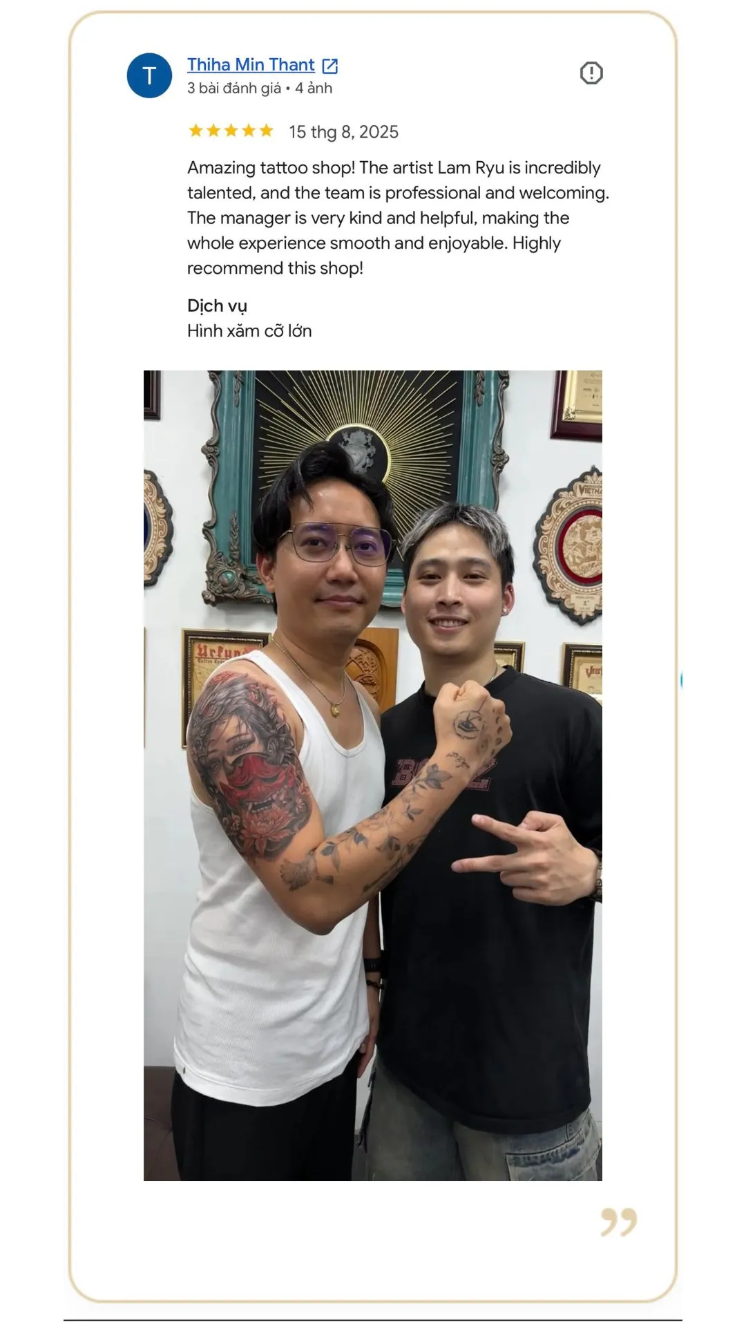 Malaysian customer-review-girl-hanya-mask-dragon-black-grey-red-tattoo-Qneedle-Studio Hanoi